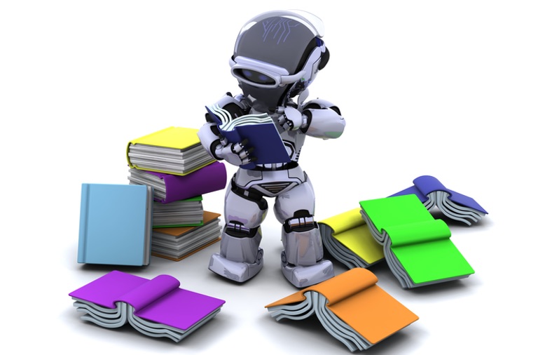 AI robot writing a book